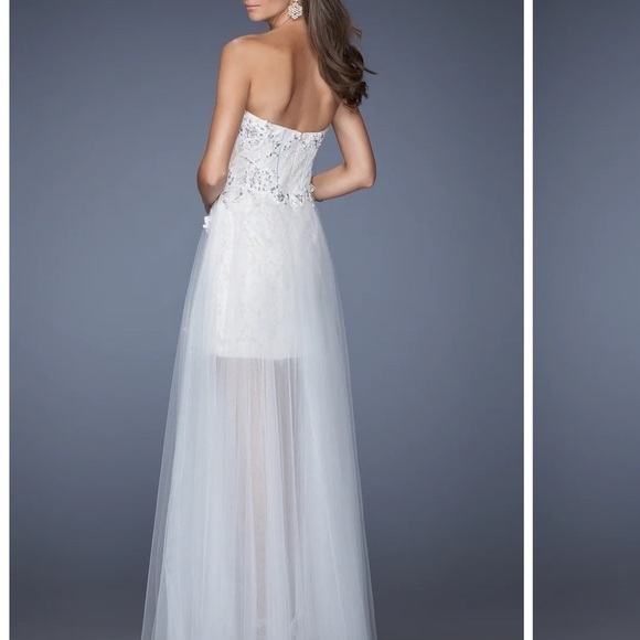 GIGI by LA FEMME Light Pink Strapless Sweetheart Corset Sheer Gown - Picture 15 of 17